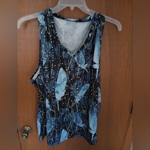 Blue and Black Feather Print Women's Top
